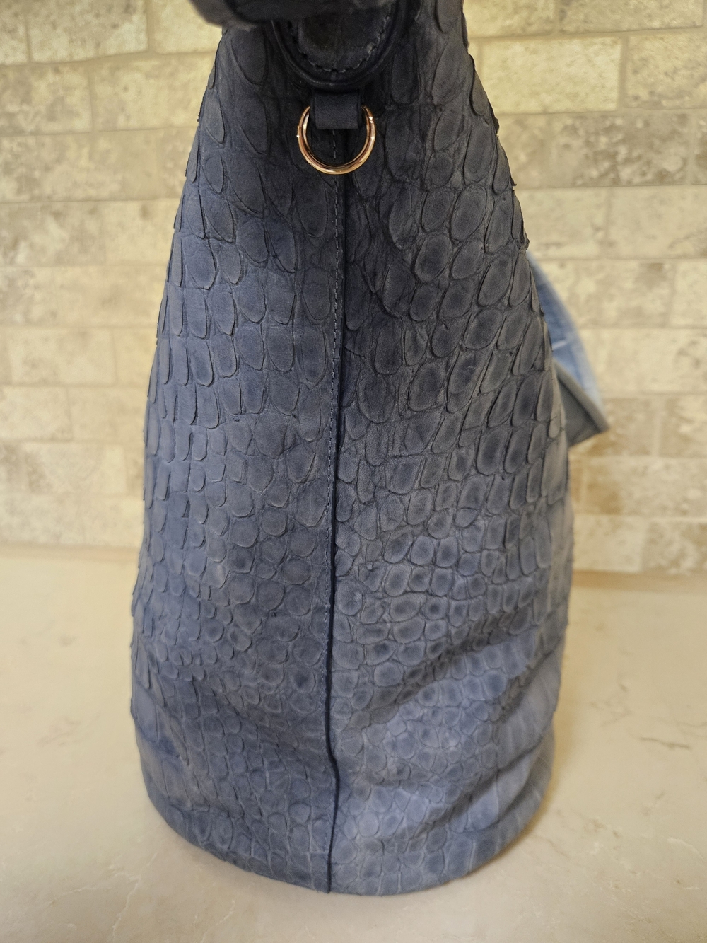 Coach Blue Denim Croc-Embossed Leather Bucket Bag - Picture 3 of 11